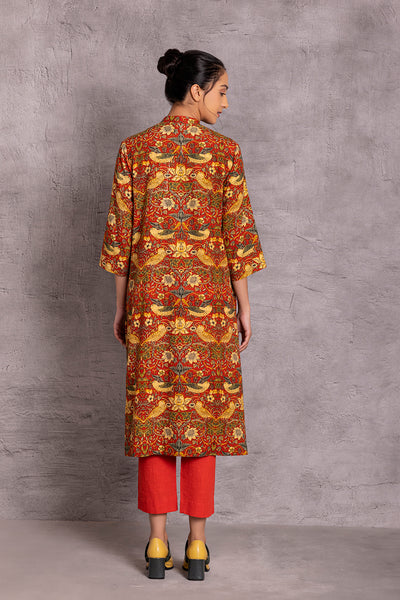 RED KHADI FOREST PRINTED TUNIC  (TNC-12)