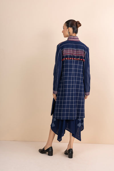 BLUE HANDWOVEN COTTON LONG JACKET (1 PC)