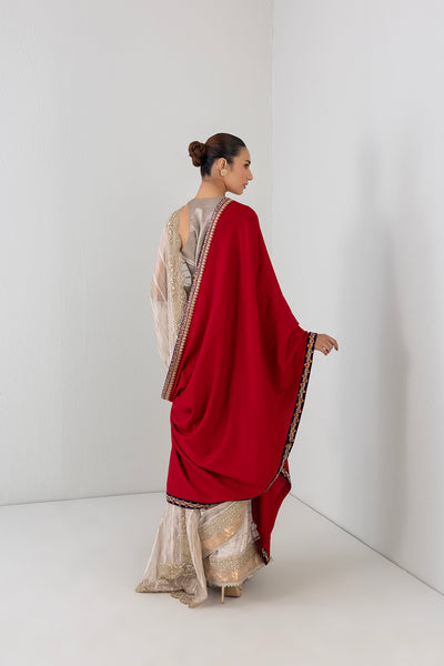 BLOOD RED EMBROIDERED WOOLLEN SHAWL (1 PC)