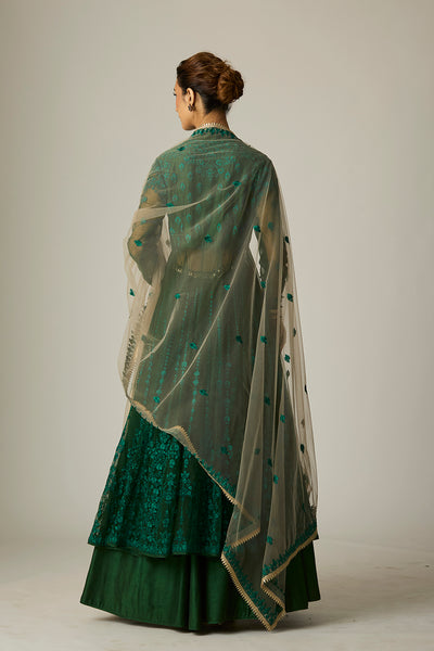 GREEN TULLE EMBROIDERED ANARKALI SET(3 PCS)