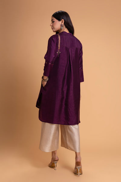 PURPLE DUPION EMB. KURTA SET (2 PCS)