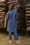 BLUE DENIM FLORAL HAND PAINTED SHIRT STYLE TUNIC WITH BLUE DENIM PANTS (CM-05/TNC, CM-05A/BTM)