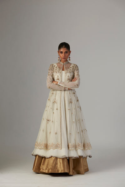 IVORY CHIFFON ANARKALI PAIRED WITH TULLE NET JACKET ( TL-89B)