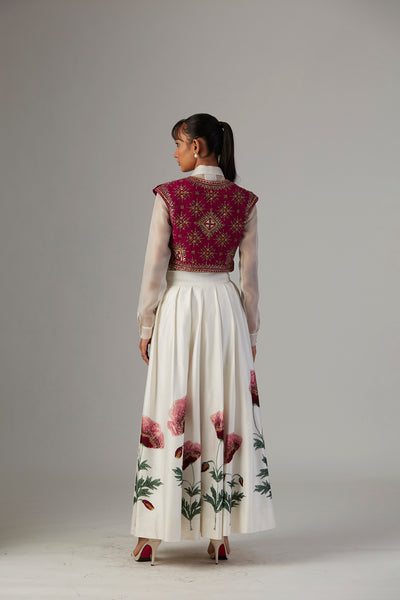 IVORY DUPION SILK SKIRT WITH SATIN SHIRT & FALSA JACKET ( 3 PCS)