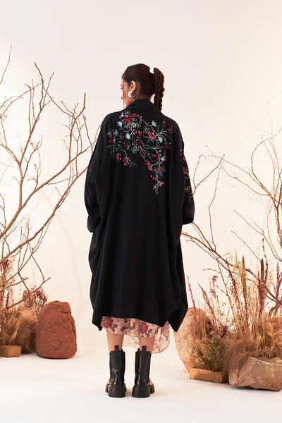 Black Melange Embroidered Jacket Set (Sh-03/jkt)