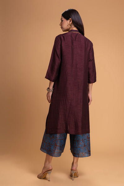 BROWN DUPION EMB. KURTA SET (2 PCS)