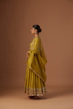 OLIVE TISSUE ANARKALI PAIRED WITH CHURIDAAR AND DUPATTA ( LS-16A)