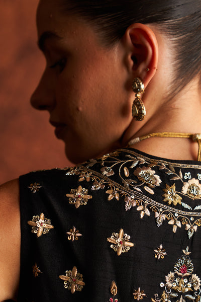 BLACK DUPION EMBROIDERED KOTI  (1 PC)