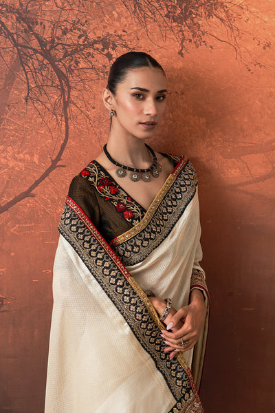 IVORY TISSUE EMB. SAREE SET (NLB-03B) (2 PCS)