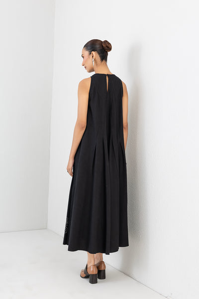 BLACK MELANGE LONG SLEEVELESS DRESS (1 PC)