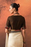 BROWN BROCADE & DUPION EMB. BLOUSE (FB-09) (1 PC)