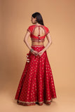 RED BROCADE LEHENGA SET (3 PCS)