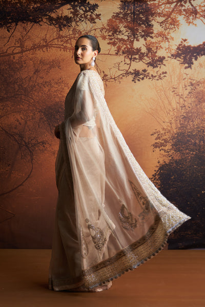 ROSE GOLD TISSUE EMBROIDERED SAREE (1 PC)