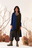 Blue & Mehendi Woolen High Low Wrap Jacket (WLN-04A/JKT)