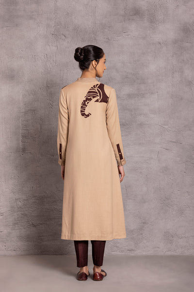 BEIGE & BROWN WOOLEN HIGH-LOW JACKET (WLN-04A)