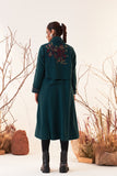 EMERALD GREEN MELANGE WOOL EMBROIDERED TRENCH COAT (WLN-01/JKT)