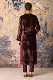 Brown Velvet Embroidered Front Panelled Tunic Set (Vt-12)