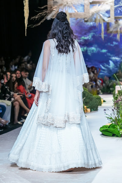 Ivory Emb. Chikankari Lehenga  (FA-27/LEH +CRN)