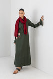 MOSS GREEN LONG EMBROIDERED MELANGE DRESS (1 PC)