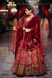 RED DUPION WEAVE MUKTI KALI EMBROIDERED LEHENGA SET (4 PCS)