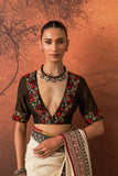 BROWN BROCADE & DUPION EMB. BLOUSE (FB-09) (1 PC)