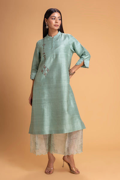 AQUA DUPION EMB. KURTA SET (2 PCS)