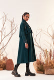 EMERALD GREEN MELANGE WOOL EMBROIDERED TRENCH COAT (WLN-01/JKT)