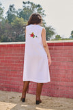 WHITE COTTON PINTUCK EMBROIDERED SLEEVELESS TUNIC (CM-01A/TNC)