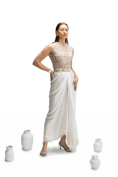 WHITE TULLE FLORAL EMBROIDERED BODYSUIT (FA-27A/BLS)