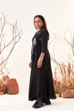 Black Linen Georgette Multicolour Emb. Anarkali Set (SH-12/ANG+BTM)