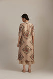 Beige silk chanderi bloomcycle printed tunic (SV-05/KUR)