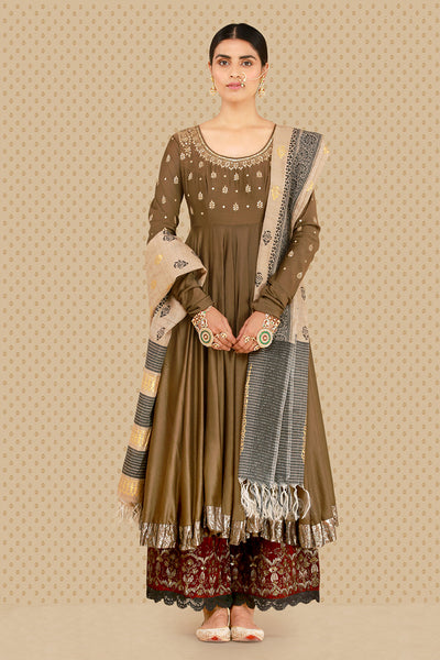 ELEGANT EMBROIDERED ANARKALI KURTA, IZHAAR & DUPATTA SET/ BRM-14