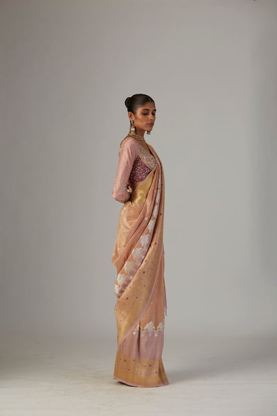 OLD ROSE BROCADE SAREE (2 PCS)