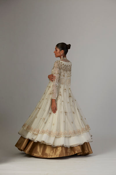 IVORY CHIFFON ANARKALI PAIRED WITH TULLE NET JACKET ( TL-89B)