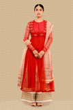 ATTRACTIVE RED EMBROIDERED ANARKALI, KURTI, IZHAAR & DUPATTA SET (BRM-37)