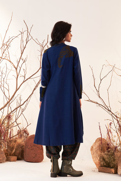 Blue & Mehendi Woolen High Low Wrap Jacket (WLN-04A/JKT)