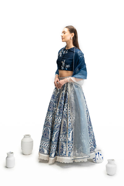 IVORY & BLUE EMBROIDERED LEHENGA SET