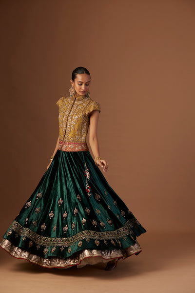 EMERALD GREEN EMBROIDERED LEHENGA (1 PC)