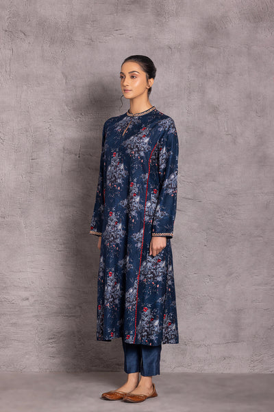 BLUE VISCOSE DUPION EMBROIDERED TUNIC ( DC-03)