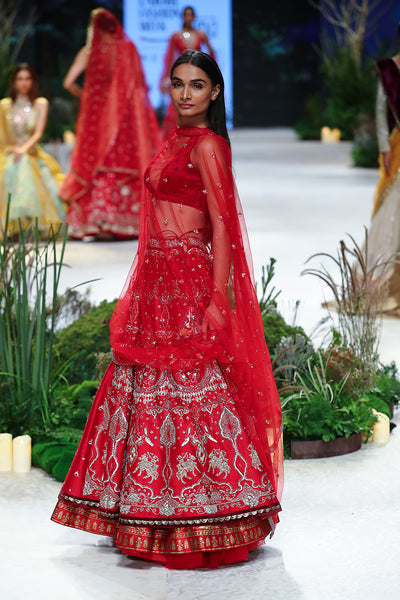 Red Mushroo & Dupion Embroidered Lehenga Set (Tl-07/bls, Sl-03, Sl-03/dup)