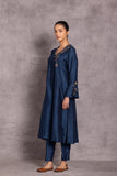 DARK BLUE VISCOSE DUPION PRINTED KURTA SET (DT-05)