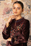 Brown Velvet Embroidered Front Panelled Tunic Set (Vt-12)