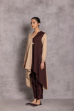 BEIGE & BROWN WOOLEN HIGH-LOW JACKET (WLN-04A)