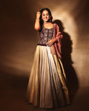 Ruby Embroidered Jacket and Gold and Silver Lehenga Set (E-30/TL-103)