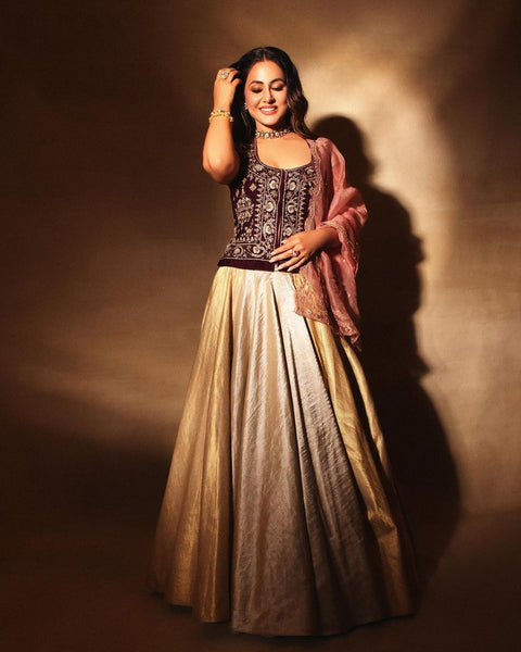 Ruby Embroidered Jacket and Gold and Silver Lehenga Set (E-30/TL-103)