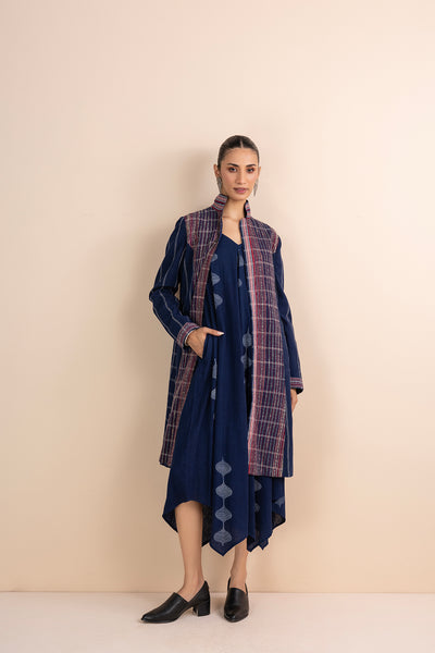 BLUE HANDWOVEN COTTON LONG JACKET (1 PC)