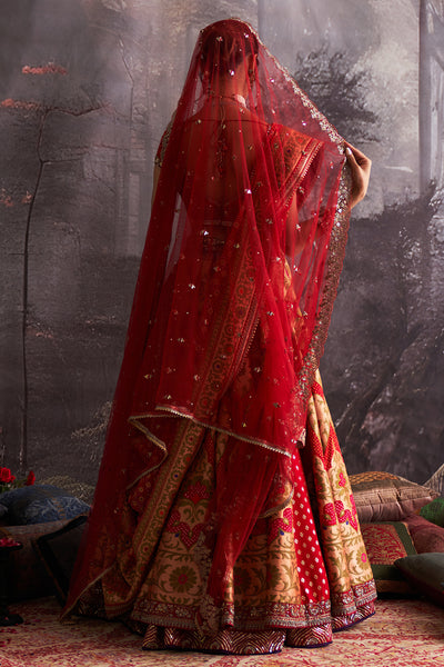 RED BANDHANI EMBROIDERED LEHENGA & DUPATTA  ( 2 PCS)