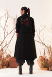 BLACK MELANGE WOOL EMBROIDERED TRENCH COAT (WLN-01/JKT)