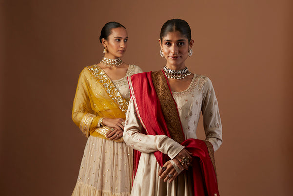 TOOSH SILK CHANDERI ANARKALI WITH TOOSH EMB PANTS AND GEO TUSSAR DUP ( BRM-14B)