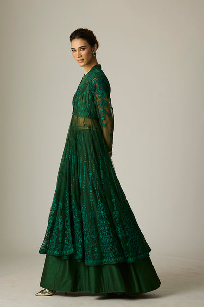 GREEN TULLE EMBROIDERED ANARKALI SET(3 PCS)